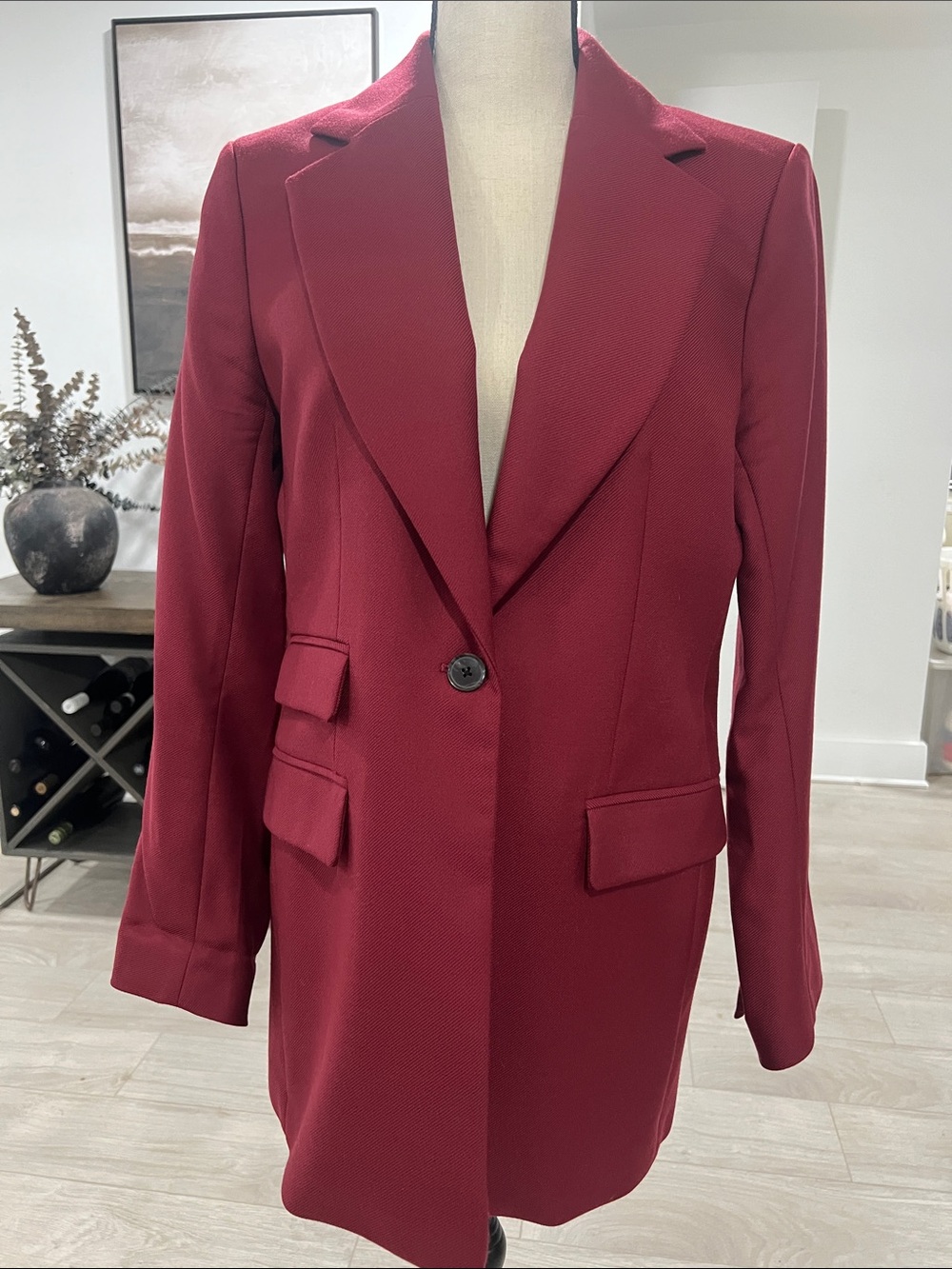Banana Republic Burgundy Single-Button Long Blazer